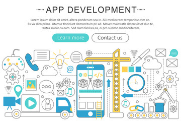 Poster - Vector elegant thin line flat modern Art design App development concept. Website header banner elements layout. Presentation, flyer and poster.