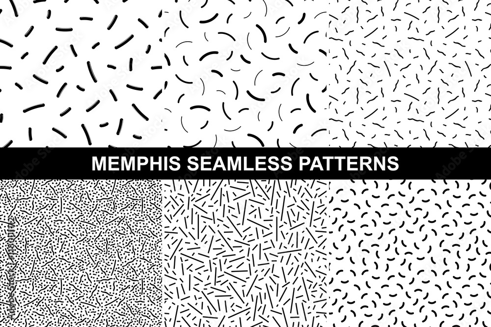 Collection of retro memphis patterns - seamless. - obrazy, fototapety, plakaty 