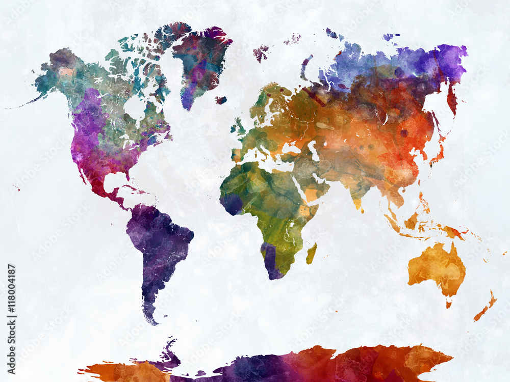 Kolorowa abstrakcyjna mapa świata - obrazy, fototapety, plakaty 