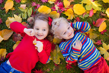 Kids playing in autumn park