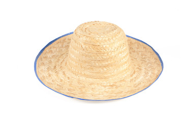 Wall Mural - Thai farmer Old hat made of woven bamboo on white background