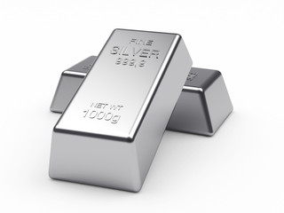 banking concept. two silver bars isolated on a white background. 3d illustration.