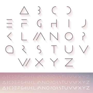 Thin minimal futuristic typeface. Alphabet set. Hipster font. Linear geometric latin letters. Light, medium and hard.