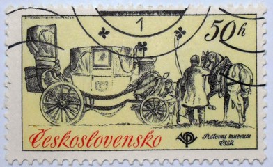  Почтовая марка Чехословакии. 1961г. Ретро-изображение, карета.