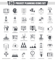 Poster - Vector finance business Project planning black icon set. Dark grey classic icon design for web.