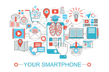 Poster - Modern Flat thin Line design Your Smartphone mobile phone concept for web banner website, presentation, flyer and poster.