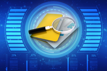 Poster - laptop folder and magnify glass 3d illustration

