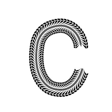 Black grunge alphabet in tire track forms. eps10