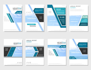 Wall Mural - Set of blue brochure, annual report, flyer design. Leaflet layout vector, magazine cover, presentation template a4 size