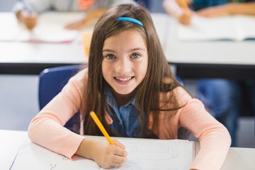 Poster - Portrait of schoolgirl studying in classroom