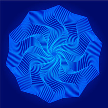 Abstract Geometry Blue Mandala On Dark Background.