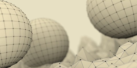 Wall Mural - low poly mountains landscape. 3d illustration. polygonal mosaic background with spheres covered by g