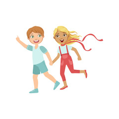 Sticker - Boy And Girl Running Outside Holding Hands