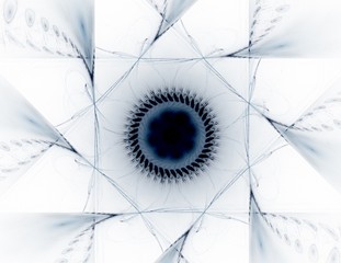 Poster - Particles of abstract fractal forms on the subject of nuclear physics science and graphic design. Geometry sacred futuristic