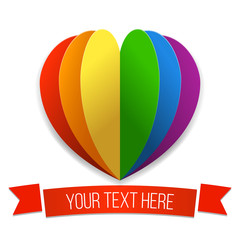 Wall Mural - Rainbow heart with a ribbon. Vector illustration in LGBT flag colors. Symbol of peace, gay culture. Modern colorful background for Gay Pride month. Paper layers.