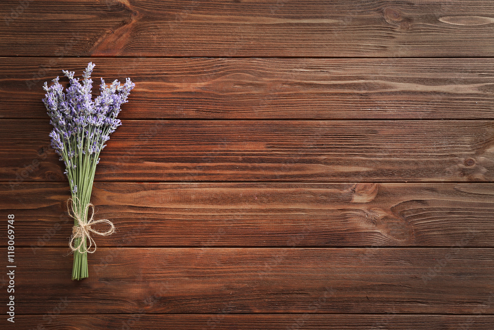 Bunch of lavender on wooden table
