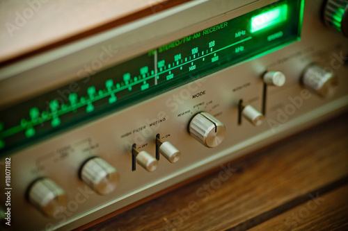 Macro Vintage Stereo Receiver Tuning Scale Wooden Cabinet
