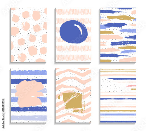 Abstract set prints with geometrical colorful elements on white background fo...