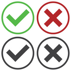 Aufkleber - Set of four simple web buttons: green check mark and red cross in two variants