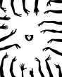 Black silhouettes of hands in various positions, vector
