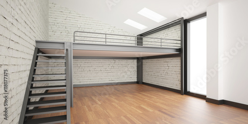 3d Interior Rendering Industrial Mezzanine Space And Wood