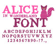 Alice in Wonderland font. Fairy ABC. mad Alphabet  Cheshire Cat.