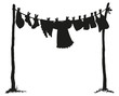 Wash clothing on clothesline. Vector drawing