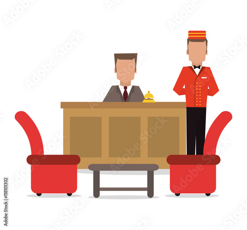 Fotomural bellboy receptionist chairs hotel service icon