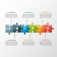 Vector 6 steps puzzle style timeline infographic template. Business concept.