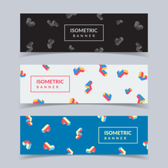 Poster - Minimal banners set. Colorful isometric shapes in motion. Eps10 vector illustration.