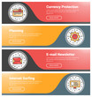 Flat design concept. Set of flat line business website banner templates. Template for wesite headers. Vector illustration. Modern thin line icons in circle. Currency Protection