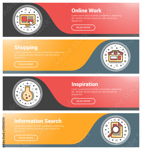 Flat Design Concept Set Of Flat Line Business Website Banner