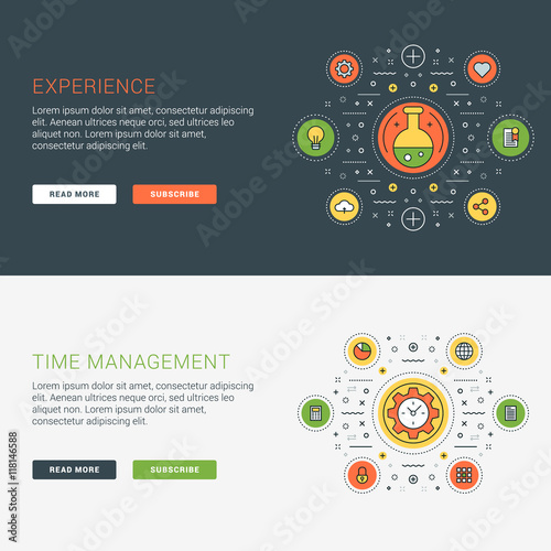 Set Of Flat Line Business Website Banner Templates Vector