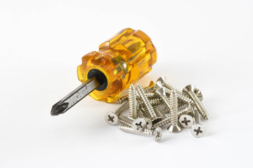 screwdriver and screws on a isolated