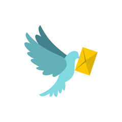 Poster - Dove with letter icon in flat style isolated on white background. Message symbol