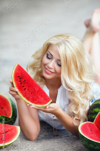 Beautiful Blonde Model Looks With Long Curly Hair And Grey Eyes