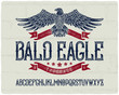 Vintage textured font with ribbons, stars and bald eagle graphic illustration