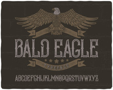 Vintage Textured Font With Ribbons, Stars And Bald Eagle Graphic Illustration