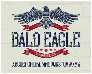 Wall Mural - Vintage textured font with ribbons, stars and bald eagle graphic illustration