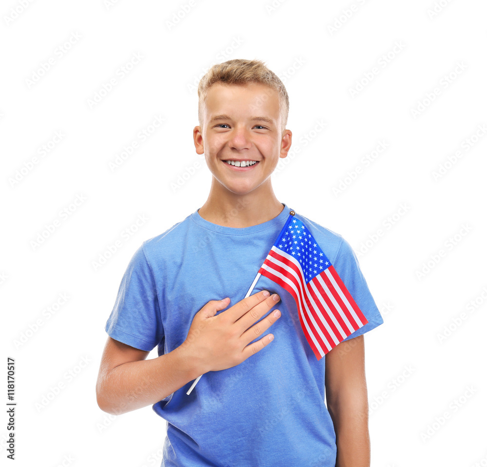 Boy holding American flag, isolated on white Stock Photo | Adobe Stock
