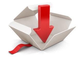 Poster - Open package with arrow downwards. Image with clipping path