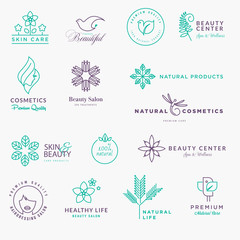 Wall Mural - set of labels and stickers for beauty, natural products, healthcare. thin line vector illustration c