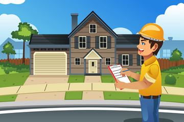 Wall Mural - Home Inspector in Front of a House