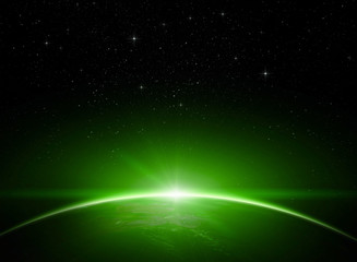 green dawn in space