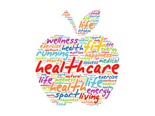 Wall Mural - Health care apple word cloud collage, health concept background