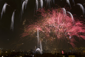 Night of Alborada fireworks for an hour in the city of Elche.