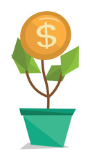 Poster - Money flower with golden coin vector illustration.