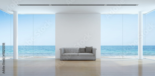 Fotografia, Obraz Sea view living room interior in modern beach house - 3D rendering