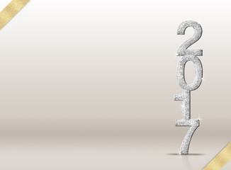 Poster - 2017 new year silver glitter number and gold ribbon in studio ro
