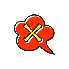 Poster - Cross in cloud icon in flat style isolated on white background. Click and choice symbol